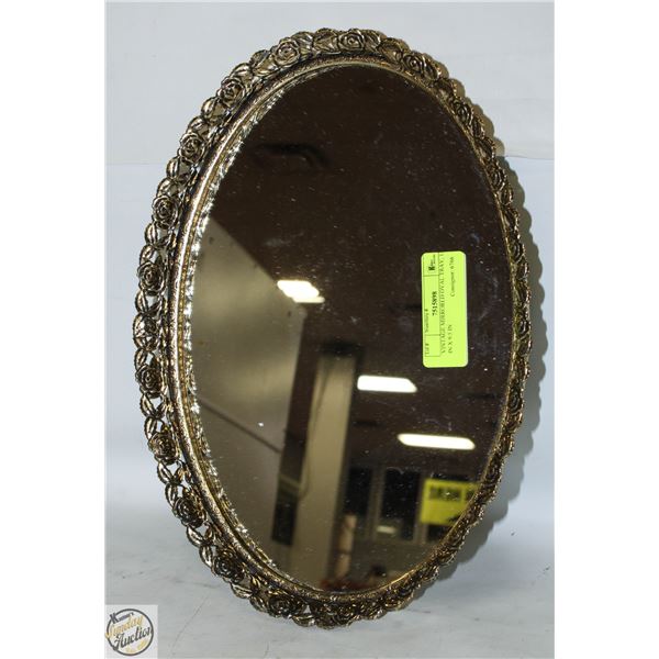 VINTAGE MIRRORED OVAL TRAY, 13 IN X 9.5 IN