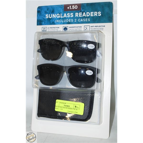 NEW SUNGLASS READERS 2 PK W/ CASES. +1.50