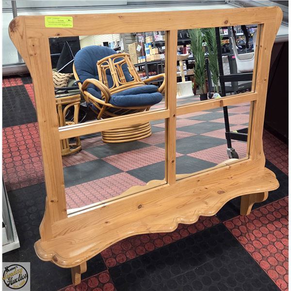 WOODEN FRAMED WALL MOUNTABLE MIRROR W/SHELF