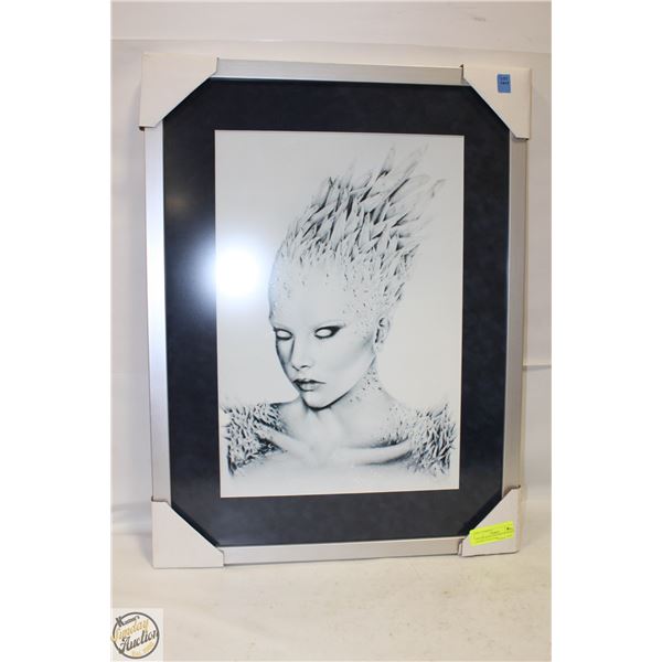 "SILVER WHITE WINTER ICE QUEEN" FRAMED W/MATTING