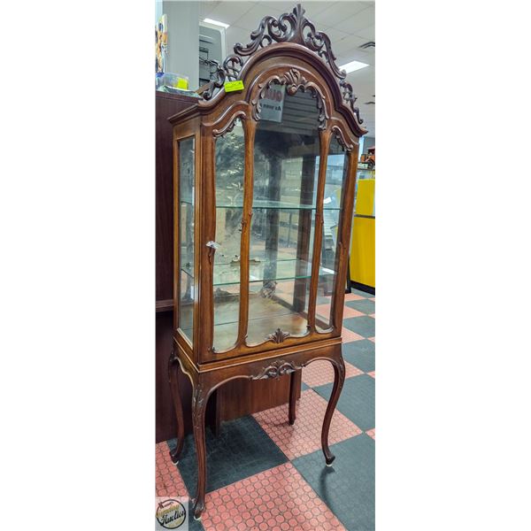 ANTIQUE CLAW FOOT SCALLOPED CURIO CABINET H-75"