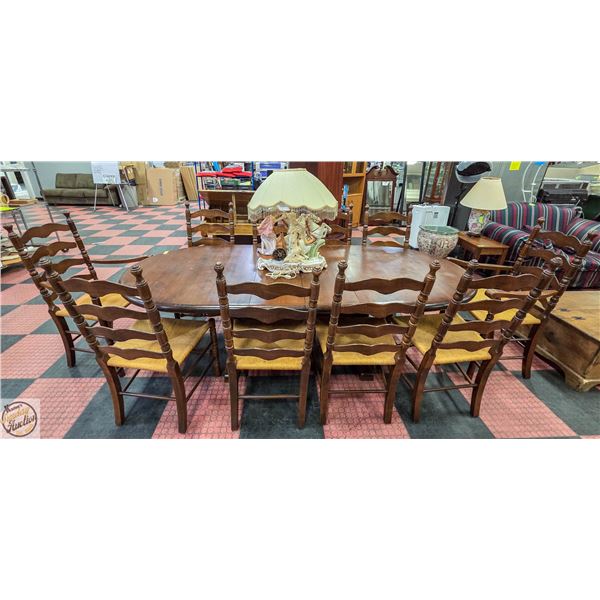 DARK BROWN TABLE WITH 2 LEAF AND 10 CHAIRS