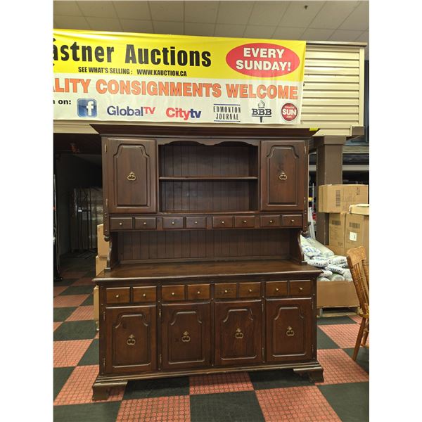 DARK BROWN WOOD BUFFET AND HUTCH