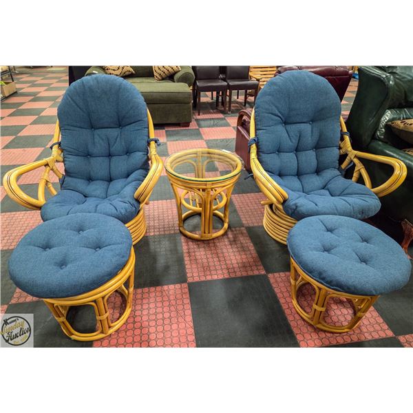 5 PIECE PATIO SET WITH BLUE CUSIONS