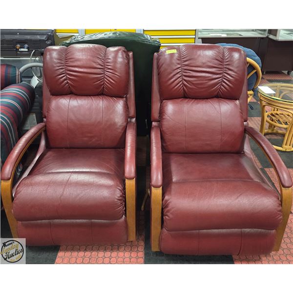 2 RED LEATHER RECLINING ARM CHAIRS
