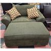 Image 1 : GREEN FABRIC 2 SEATER SOFA WITH LARGE OTTOMON