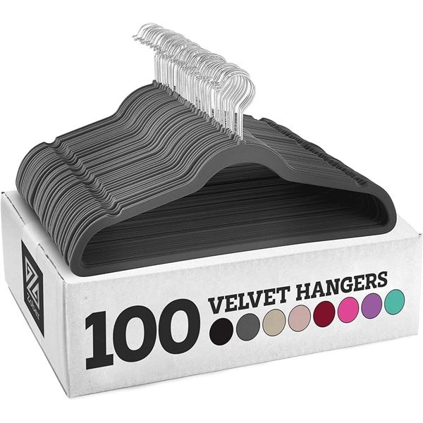 BRAND NEW CASE OF 100 ZOBER GREY VELVET HANGERS