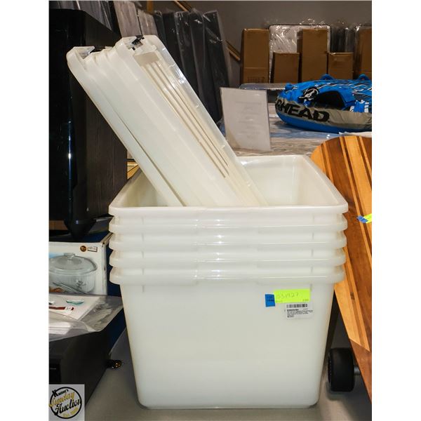 5 BRAND NEW 64L STACKABLE STORAGE BINS W/ LIDS