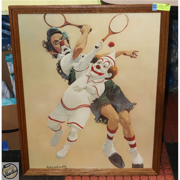 RE-PRINT 2 CLOWNS PLAYING BADMINTON SIGNED BY