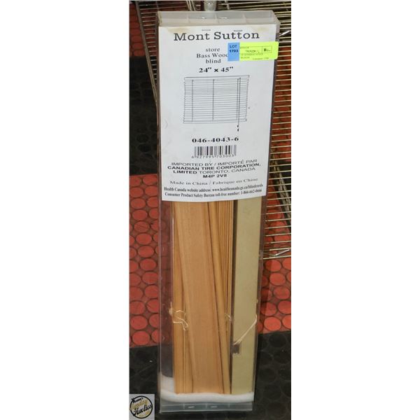 NEW MONT SUTTON BASS WOOD BLINDS 24" X 45" FROM-