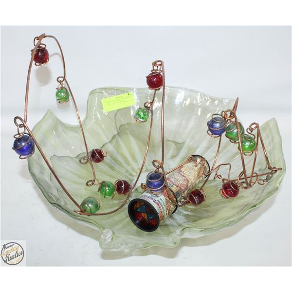 ART GLASS LARGE THICK CENTREPIECE BOWL + COPPER