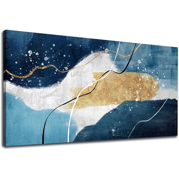 BRAND NEW 20 X 40" BLUE ABSTRACT OIL ON CANVAS