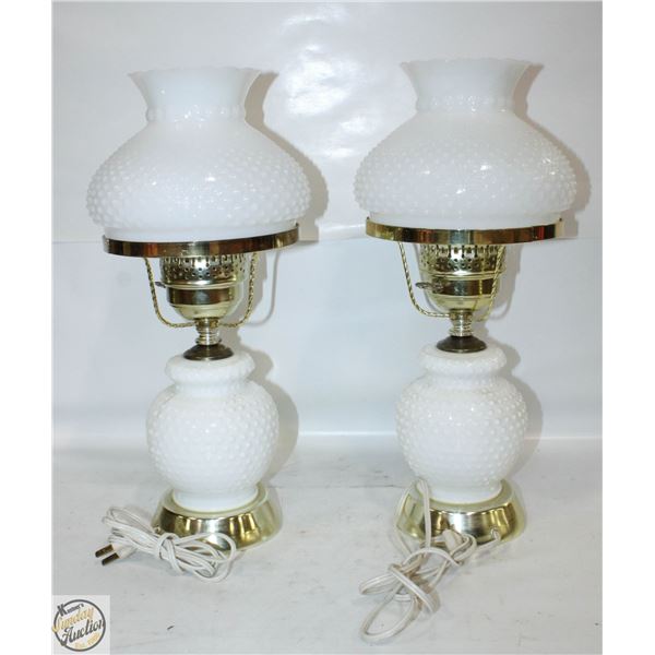 PAIR OF WHITE MILK GLASS+BRASS LAMPS (REMOVABLE-