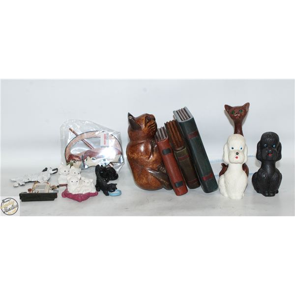 ANIMAL DECOR LOT HAND CARVED WOODEN CATS,