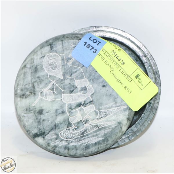 GENUINE SOAPSTONE LIDDED TRINKET DISH HAND