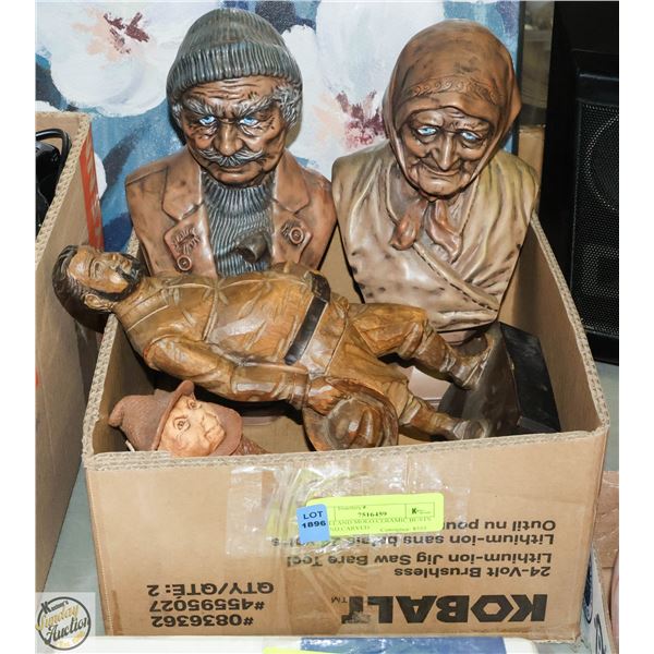 2 HOLLAND MOLO CERAMIC BUSTS + HAND CARVED