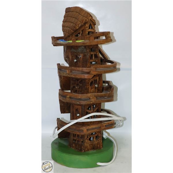 HANDCARVED 22 INCH TALL WOODEN LAMP
