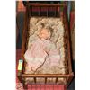 Image 1 : DOLL BED W/ 1 DOLL WOODEN HANDMADE