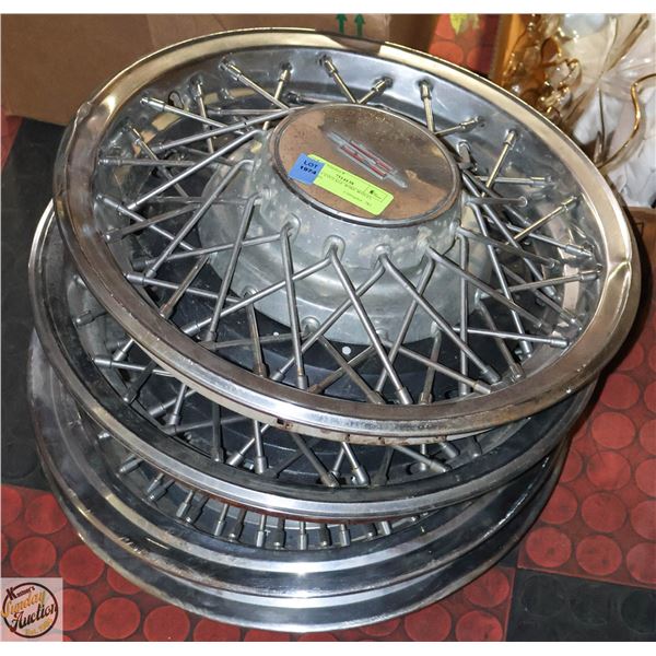 LOT OF 4 VINTAGE WIRE WHEEL HUB CAPS