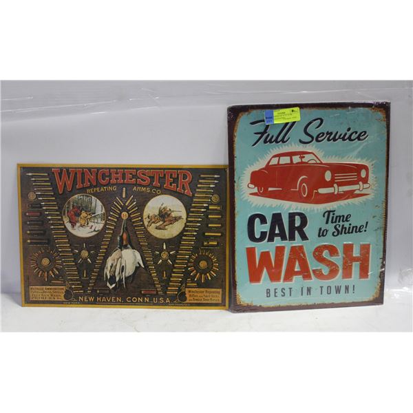 2 METAL SIGNS 16" X 12" (CAR WASH+WINCHESTER)