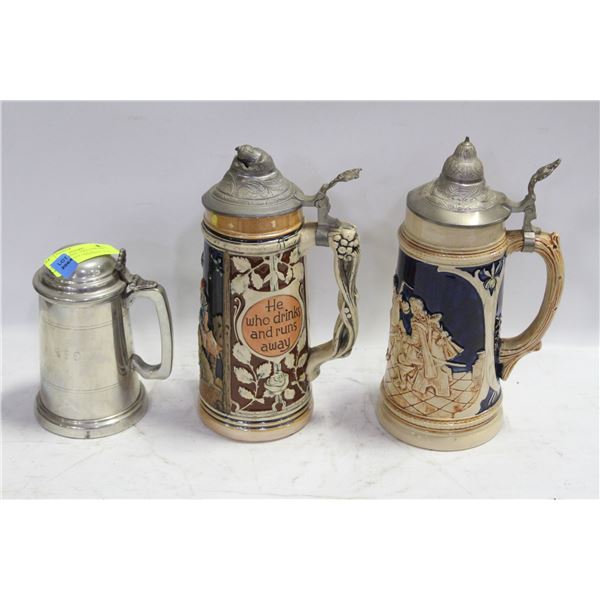 LOT OF 3 STEINS - TWO CERAMIC FROM GERMANY ONE IS