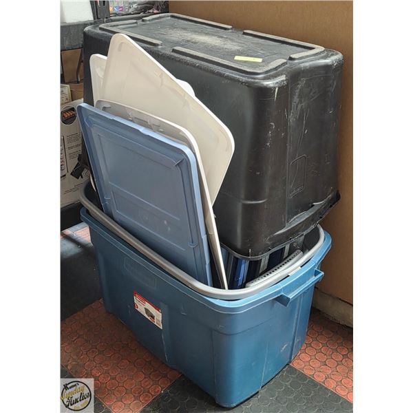 3 LARGE STORAGE TOTES WITH 22 EXTRA