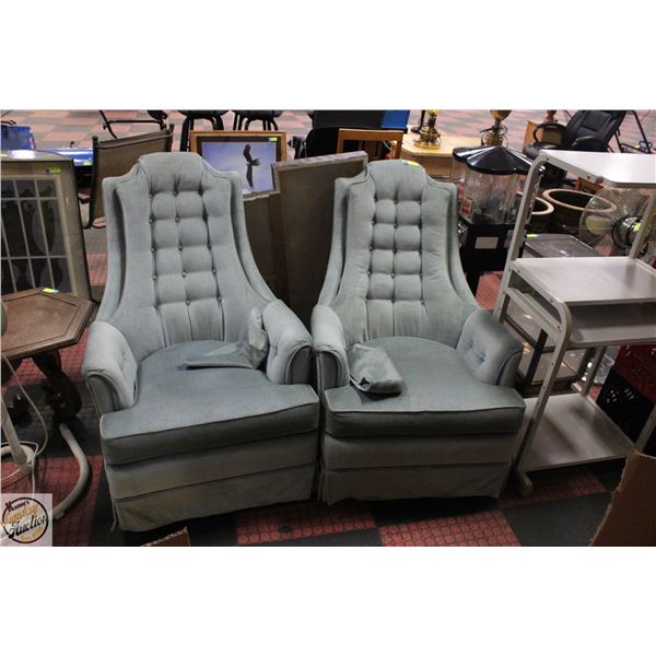 2 BLUE SWIVEL TEAL FABRIC ARM CHAIRS