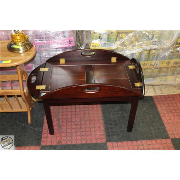 SERVING TABLE WITH FOLDING ENDS