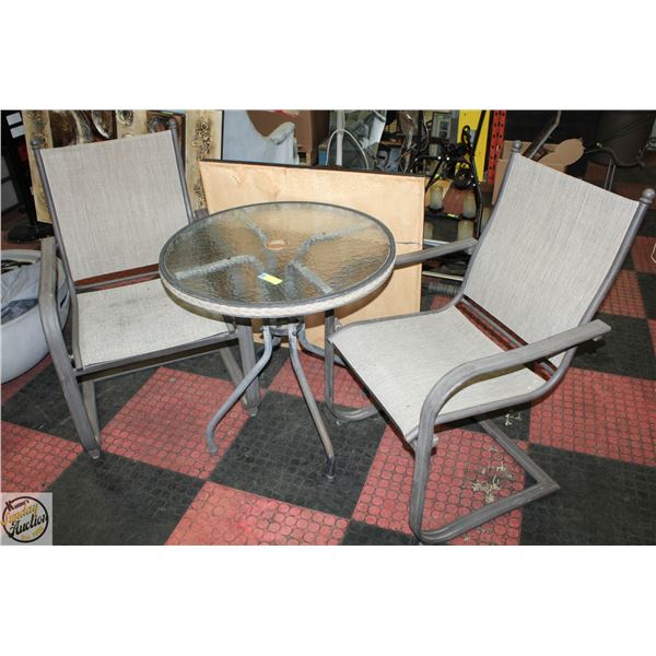 ROUND GLASSTOP PATIO TABLE WITH 2 PATIO