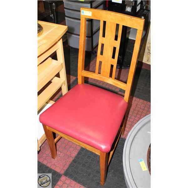 WOODEN CHAIR WITH RED LEATHER SEAT