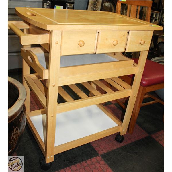 WOODEN SERVING CART ON CASTORS