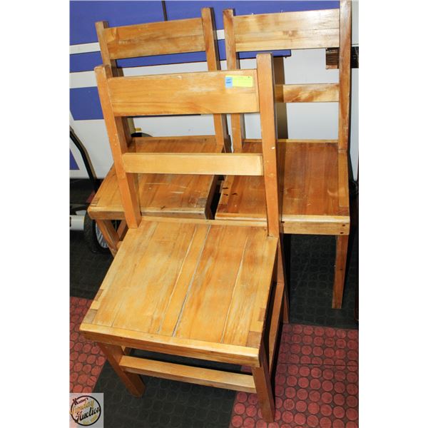 3 SOLID WIDE SEAT WOOD CHAIRS
