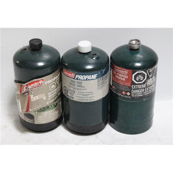 LOT OF GREEN MINI PROPANE TANKS (FULL)
