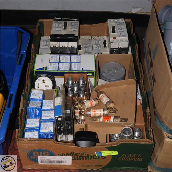 LOT OF ELECTRICAL BREAKERS & ACCESSORIES