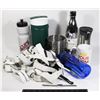 Image 1 : BOX OF MISC ITEMS INCLUDING TRAVEL WATER BOTTLES,