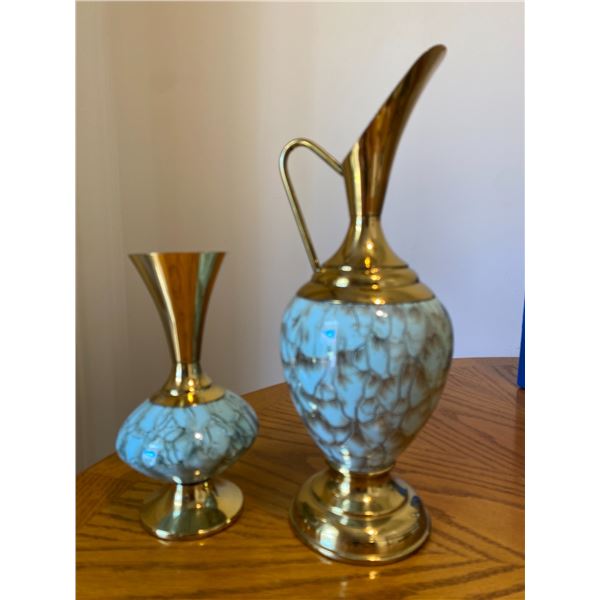 Delft Brass and Ceramic Pitcher and Vase A