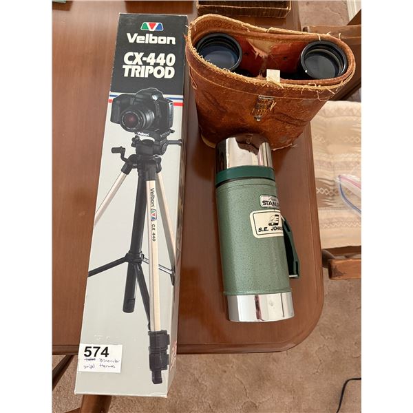 Tripod, Thermos, Binoculars A