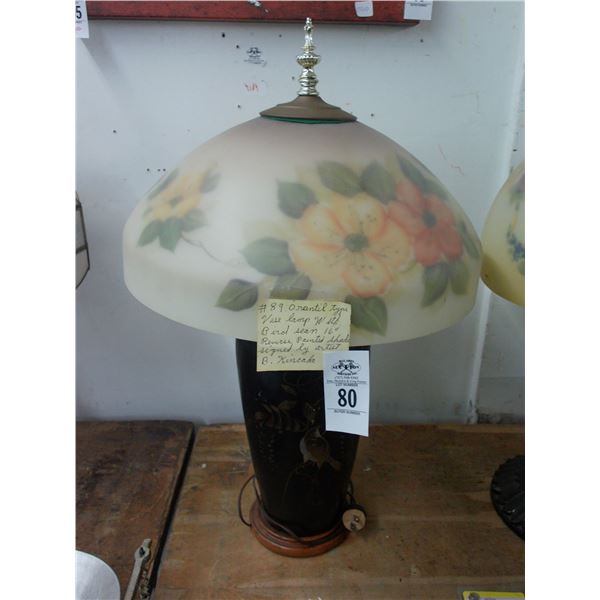 Oriental Base w/Reversed Painted Kinkaid Floral Lamp