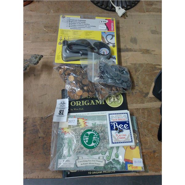 Portable Bicycle Pull Pump, Game Tokens, Practice Currency, Playing Cards