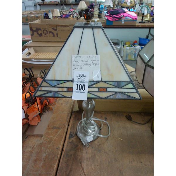 Brushed Metal Lamp w/Tiffany Style Leaded Glass Shade