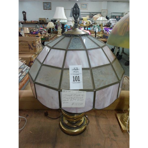 Pink/Frosted Panel Glass Shade On Brass Base