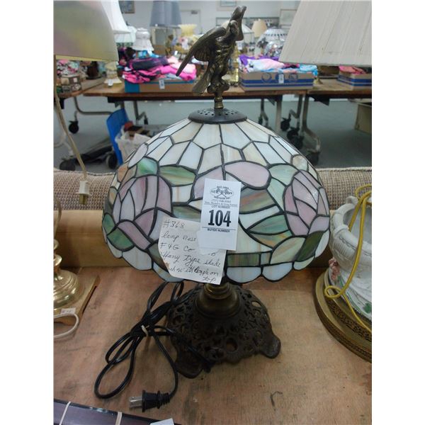 Cast Lamp w/Tiffany Style Leaded Glass Shade Eagle Crown