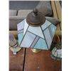 Image 2 : Brass Lamp w/Leaded Glass Floral Shade