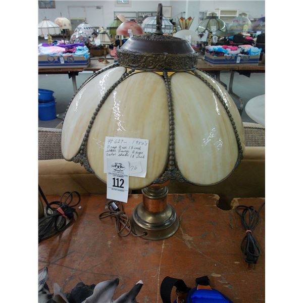 Brass Base w/Beige Leaded Glass Shade Lamp