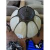 Image 2 : Brass Base w/Beige Leaded Glass Shade Lamp