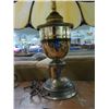 Image 3 : Brass Base w/Beige Leaded Glass Shade Lamp