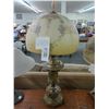 Image 1 : Brass Base w/Reversed Painted Floral Shaded Lamp