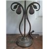 Image 3 : Solid Brass Pair Base w/Vintage Leaded Glass Shaded Lamp