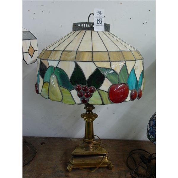 Fruit Motif Leaded Glass Shade w/Brass Base Lamp