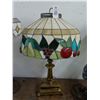 Image 1 : Fruit Motif Leaded Glass Shade w/Brass Base Lamp